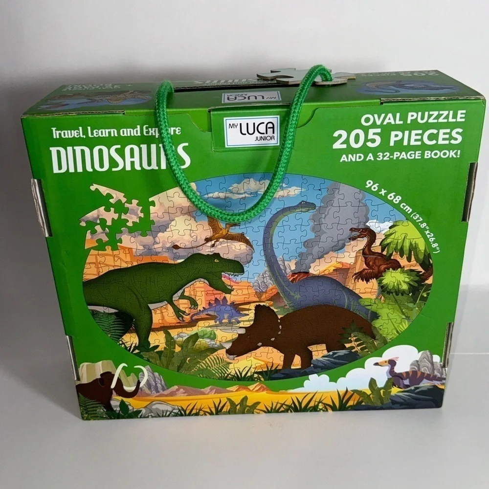 My LUCA Junior Oval Puzzle 205 Pieces& book Travel, Learn, Explore Dinosaurs